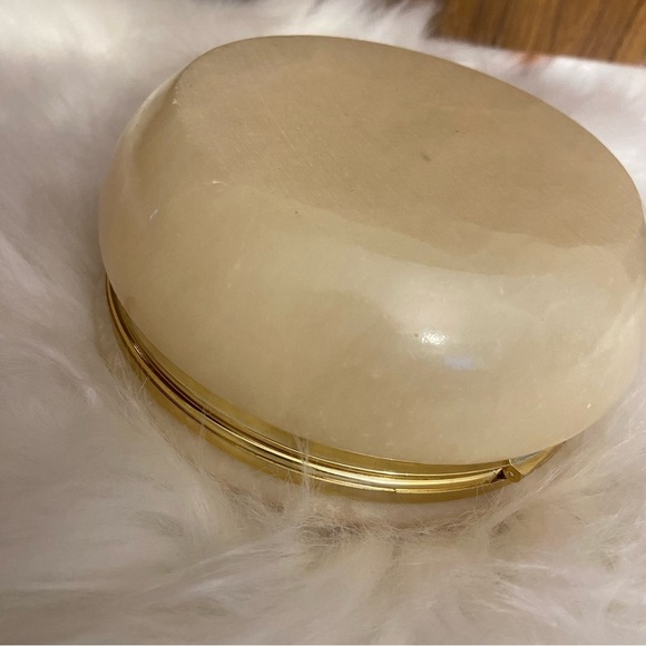 Vintage handmade alabaster floral round jewellery knickknack trinket ‎ container - Picture 4 of 13